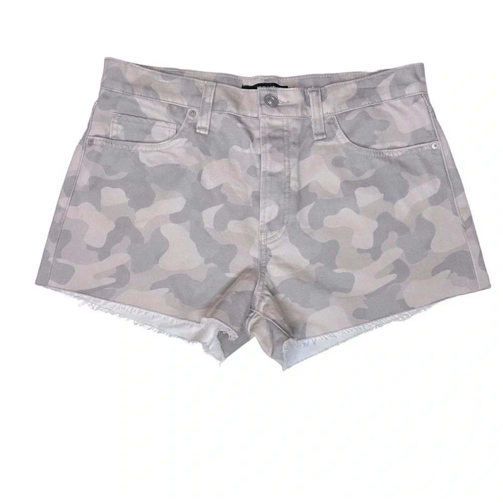 Hudson Jean Shorts Lori High-Rise Camo Raw Edge Hem Size 30 Women’s